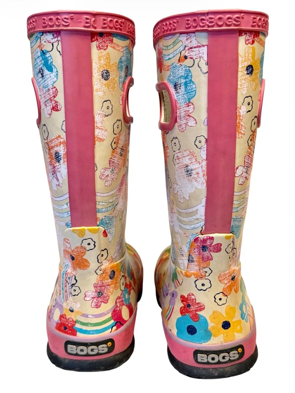 BOGS Girls Classic Rain Boots Floral Rainbow Size 12